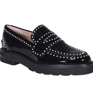 Stuart Weitzman Black Patent Embellished Loafers